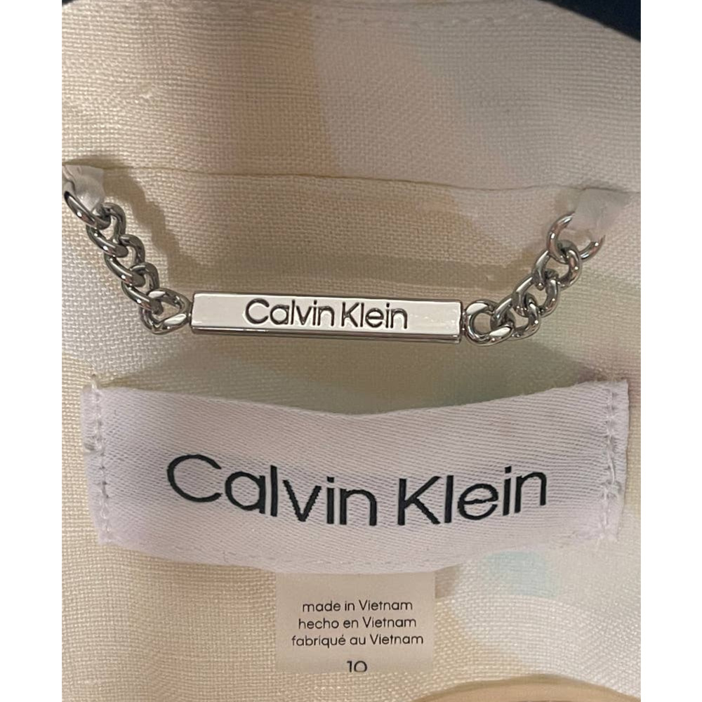 Calvin Klein Womans 10 LINEN Zebra Print Blazer Oversized Jacket Tan Cream White - Picture 6 of 6